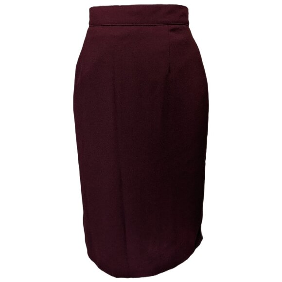 Womens Vintage Burgundy Pencil Skirt Midi Lined Office Classic 90s Retro Sz 8 - Picture 1 of 8